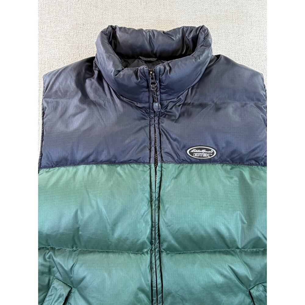 EBTEK Eddie Bauer Men's Green Black XL Goose Down Puffer Zip Front Vest Outdoor - Picture 10 of 11